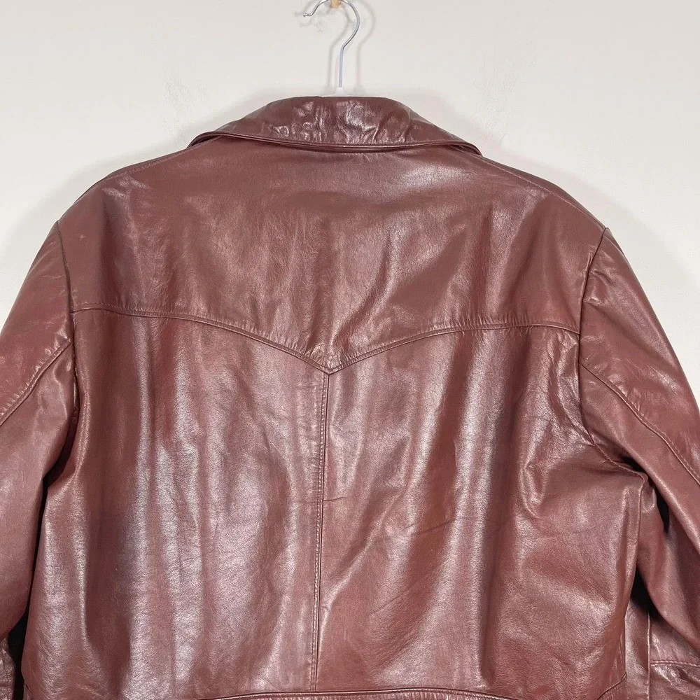 VTG JC Penny‎ Leather Jacket Mens 44 Brown Zip Out Faux Fur Lined 80s Retro